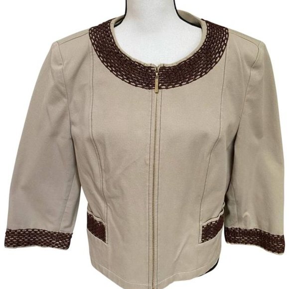 St. John Jackets & Blazers - St. John Sport Jacket Leather Embellished Sleeve And Collar Size Small